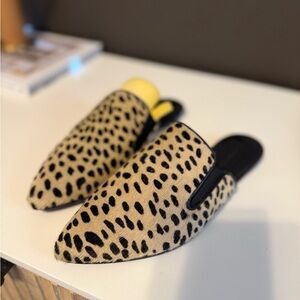NWOB Jenni Kayne Black and Tan Leopard Print Mules